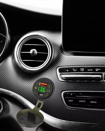 Automobilinis, motociklo ir valties USB bei USB-C įkroviklis, 3,4 A, hermetiškas, 12 V / 24 V