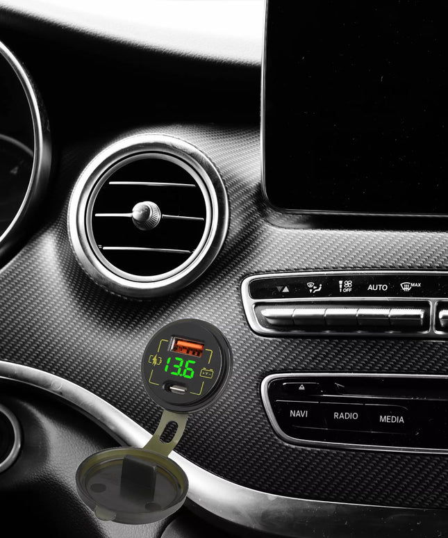 Automobilinis, motociklo ir valties USB bei USB-C įkroviklis, 3,4 A, hermetiškas, 12 V / 24 V