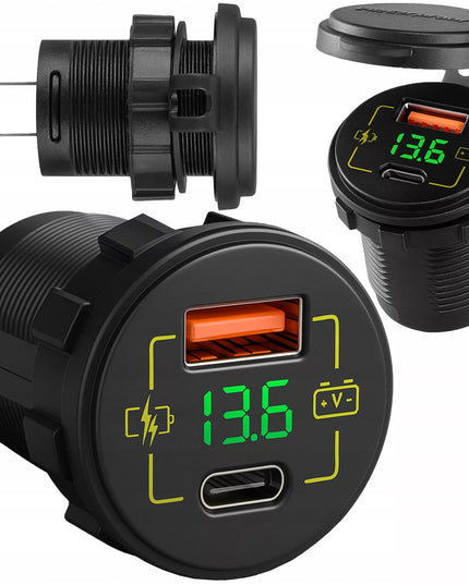 Automobilinis, motociklo ir valties USB bei USB-C įkroviklis, 3,4 A, hermetiškas, 12 V / 24 V