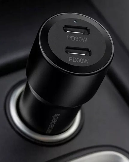 Automobilinis įkroviklis 60W 2x USB-C Type-C greitas įkrovimas QC 3.0 12V/24V
