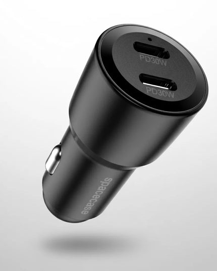 Automobilinis įkroviklis 60W 2x USB-C Type-C greitas įkrovimas QC 3.0 12V/24V