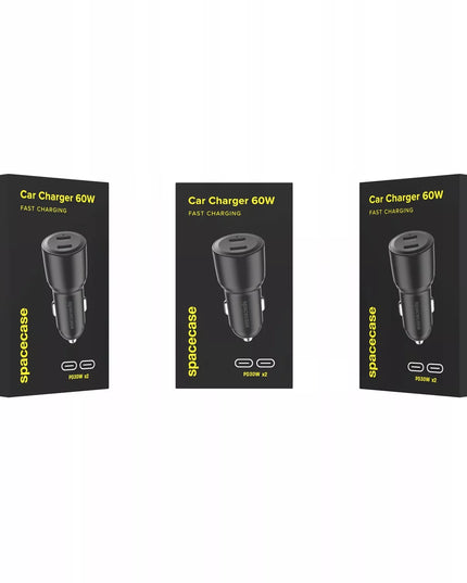 Automobilinis įkroviklis 60W 2x USB-C Type-C greitas įkrovimas QC 3.0 12V/24V