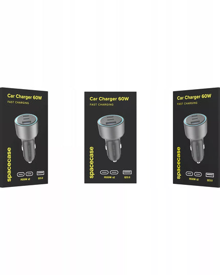 AUTOMOBILINIS ĮKROVIKLIS 60W USB, 2X USB-C, GREITAS ĮKROVIMAS 12V / 24V