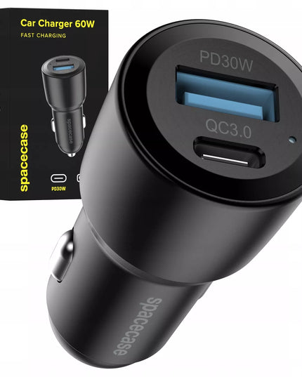 Automobilinis įkroviklis 60W USB telefonui į cigarečių degiklio lizdą USB-C 12V/24V QC