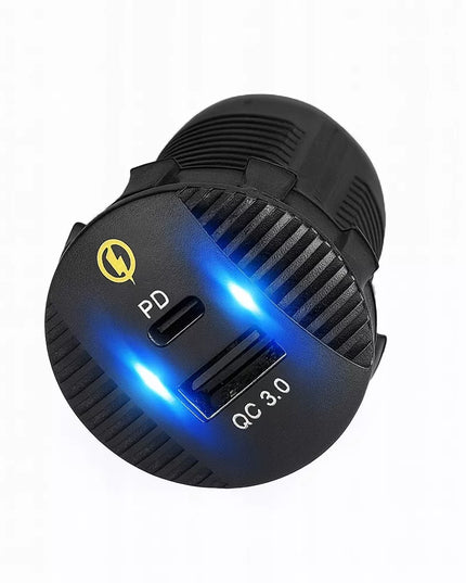 Automobilinis įkroviklis MOTOR KAMPER LED 12V 24V 18W PD 3.0 USB USB-C su dangteliu