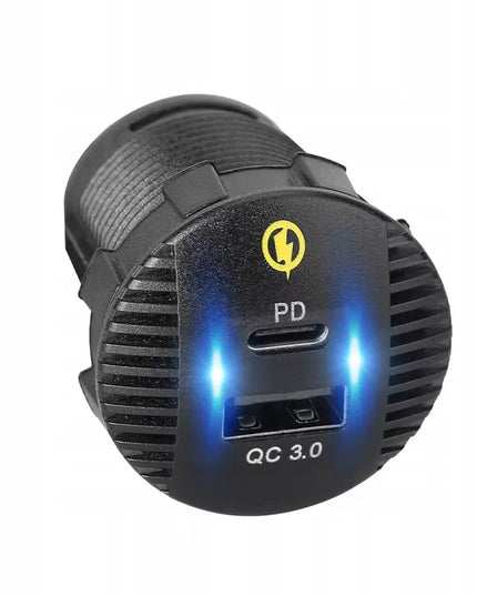 Automobilinis įkroviklis MOTOR KAMPER LED 12V 24V 18W PD 3.0 USB USB-C su dangteliu
