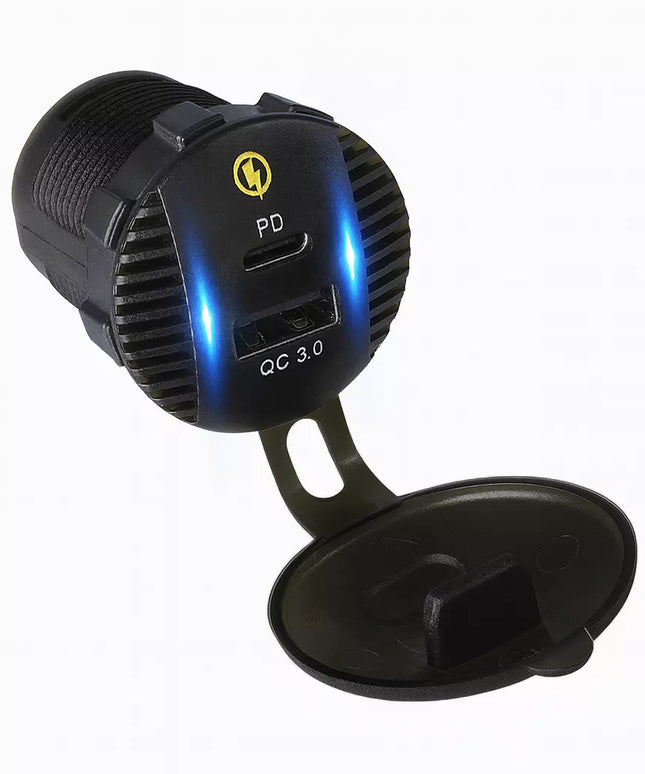 Automobilinis įkroviklis MOTOR KAMPER LED 12V 24V 18W PD 3.0 USB USB-C su dangteliu