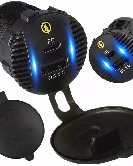 Automobilinis įkroviklis MOTOR KAMPER LED 12V 24V 18W PD 3.0 USB USB-C su dangteliu