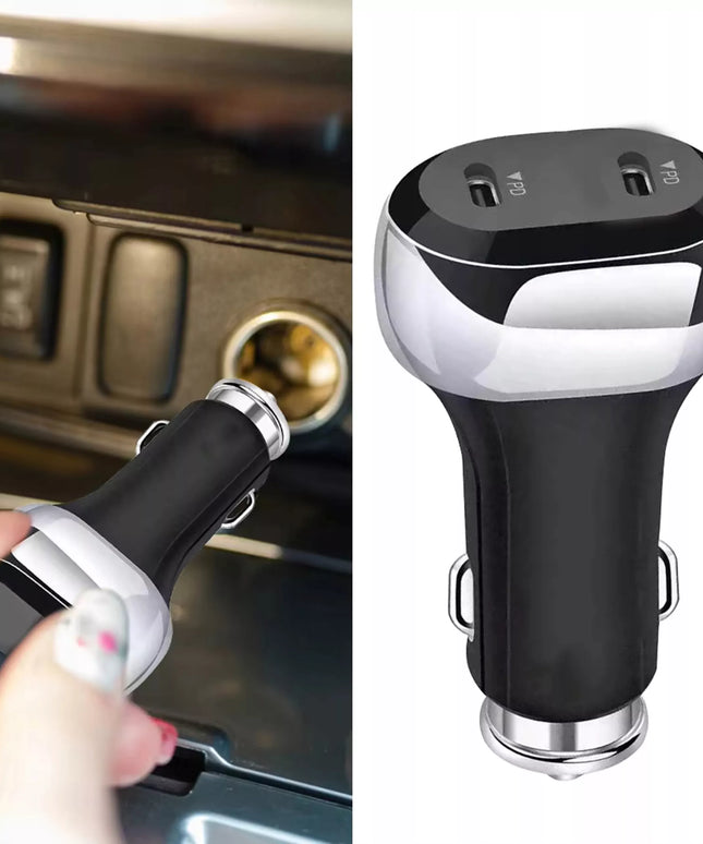 AUTOMOBILINIS ĮKROVIKLIS GREITAS ĮKROVIMAS 2x USB-C PD QC 50W GALINGAS