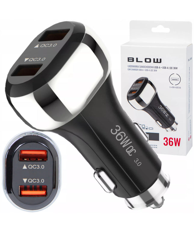 Automobilinis įkroviklis GREITAS ĮKROVIMAS 2x USB QC 36W galingas