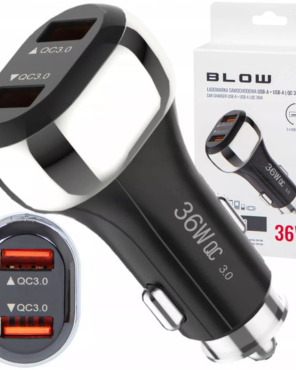 Automobilinis įkroviklis GREITAS ĮKROVIMAS 2x USB QC 36W galingas