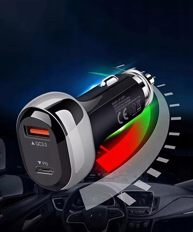 Automobilinis įkroviklis, greitasis įkrovimas, USB, USB-C PD QC, 38W, galingas