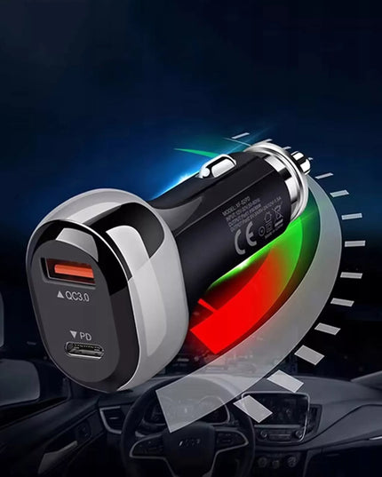 Automobilinis įkroviklis, greitasis įkrovimas, USB, USB-C PD QC, 38W, galingas