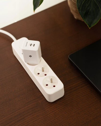 Spacecase 45W tinklo įkroviklis telefonui, greitas 2x USB-C PD įkrovimo blokelis, baltas