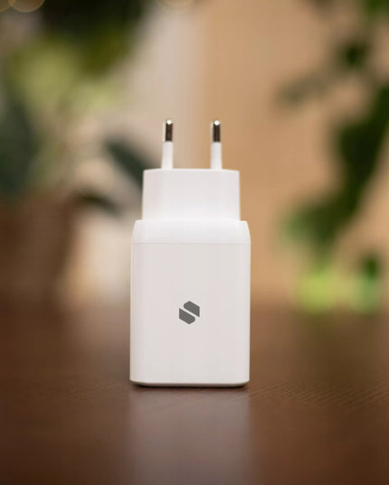 Spacecase 45W tinklo įkroviklis telefonui, greitas 2x USB-C PD įkrovimo blokelis, baltas