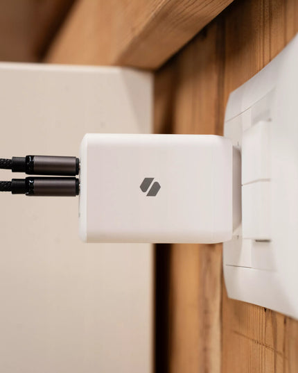 Spacecase 45W tinklo įkroviklis telefonui, greitas 2x USB-C PD įkrovimo blokelis, baltas
