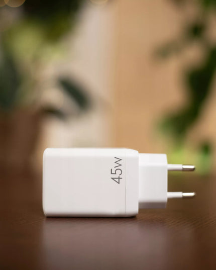 Spacecase 45W tinklo įkroviklis telefonui, greitas 2x USB-C PD įkrovimo blokelis, baltas