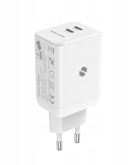Spacecase 45W tinklo įkroviklis telefonui, greitas 2x USB-C PD įkrovimo blokelis, baltas