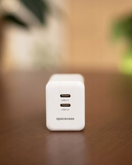 Spacecase 45W tinklo įkroviklis telefonui, greitas 2x USB-C PD įkrovimo blokelis, baltas