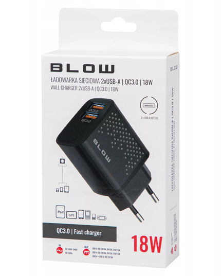 Tinklo įkroviklis su 2x USB QC 3.0 PD 18W lizdais + USB-A USB-C 1,5 m kabelis