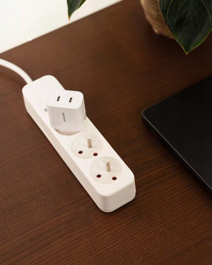 Tinklelis įkroviklis Spacecase 20W, skirtas telefonui, greitasis, 2x USB-C Type-C 20W, baltas