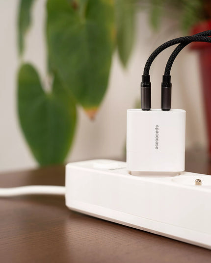 Tinklelis įkroviklis Spacecase 20W, skirtas telefonui, greitasis, 2x USB-C Type-C 20W, baltas