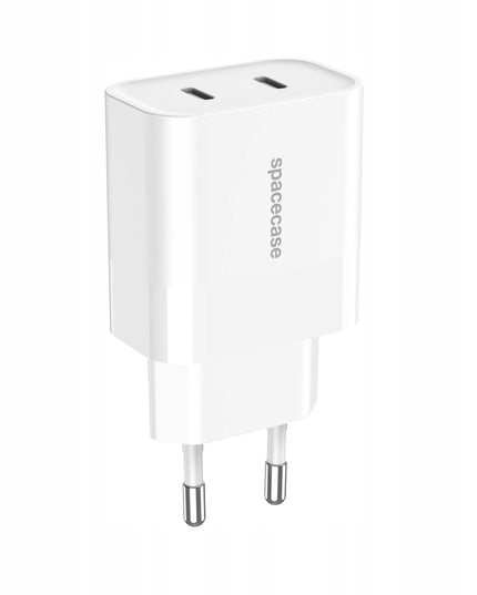 Tinklelis įkroviklis Spacecase 20W, skirtas telefonui, greitasis, 2x USB-C Type-C 20W, baltas