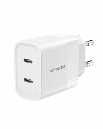 Tinklelis įkroviklis Spacecase 20W, skirtas telefonui, greitasis, 2x USB-C Type-C 20W, baltas