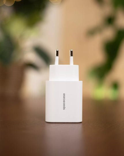 Tinklelis įkroviklis Spacecase 20W, skirtas telefonui, greitasis, 2x USB-C Type-C 20W, baltas