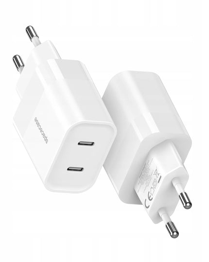 Tinklelis įkroviklis Spacecase 20W, skirtas telefonui, greitasis, 2x USB-C Type-C 20W, baltas