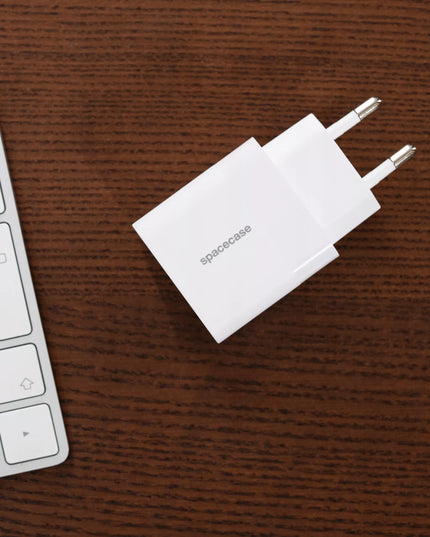 Tinklelis įkroviklis Spacecase 20W, skirtas telefonui, greitasis, 2x USB-C Type-C 20W, baltas