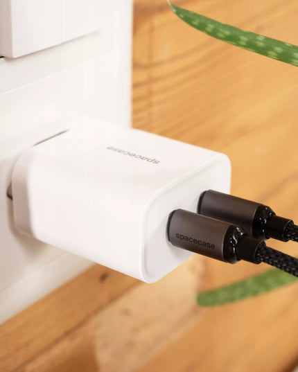 Tinklelis įkroviklis Spacecase 20W, skirtas telefonui, greitasis, 2x USB-C Type-C 20W, baltas