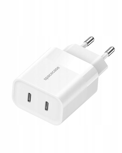 Tinklelis įkroviklis Spacecase 20W, skirtas telefonui, greitasis, 2x USB-C Type-C 20W, baltas