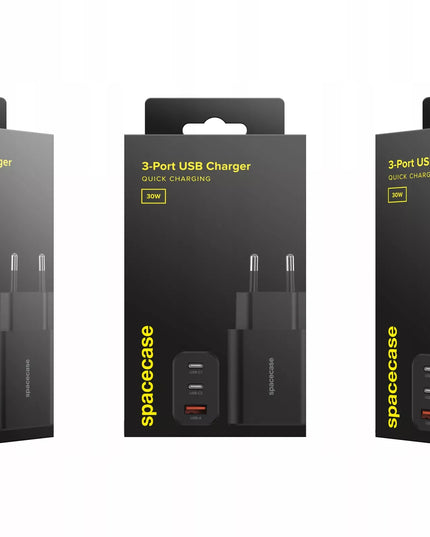 Spacecase 30W tinklo įkroviklis telefonui, greitas įkrovimas, 3x USB, USB-C