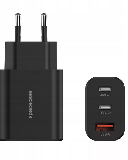 Spacecase 30W tinklo įkroviklis telefonui, greitas įkrovimas, 3x USB, USB-C