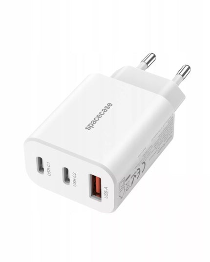 Spacecase 30W tinklo įkroviklis telefonui, greitas įkrovimas, 3x USB, USB-C, baltas