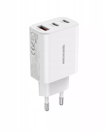 Spacecase 30W tinklo įkroviklis telefonui, greitas įkrovimas, 3x USB, USB-C, baltas