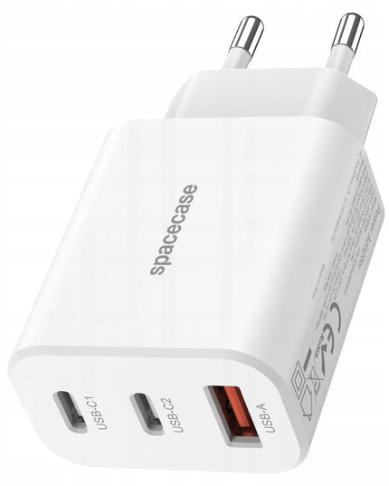 Spacecase 30W tinklo įkroviklis telefonui, greitas įkrovimas, 3x USB, USB-C, baltas
