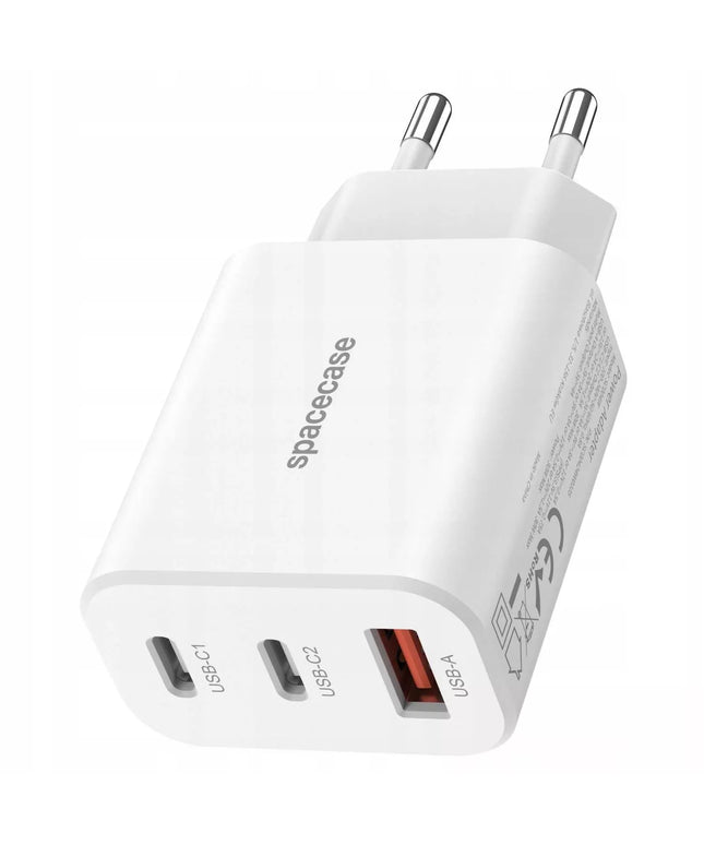Spacecase 30W tinklo įkroviklis telefonui, greitas įkrovimas, 3x USB, USB-C, baltas