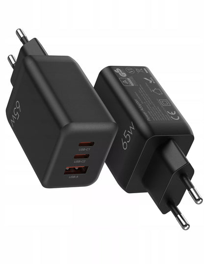 Tinklės įkroviklis Spacecase 65W, greito įkrovimo GaN technologija, 2x USB-C ir USB-A