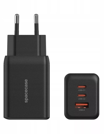 Tinklės įkroviklis Spacecase 65W, greito įkrovimo GaN technologija, 2x USB-C ir USB-A
