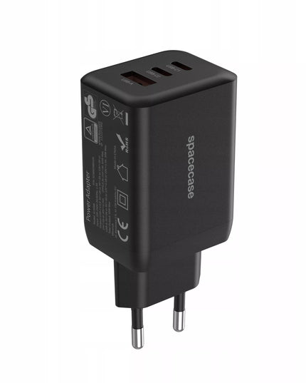 Tinklės įkroviklis Spacecase 65W, greito įkrovimo GaN technologija, 2x USB-C ir USB-A
