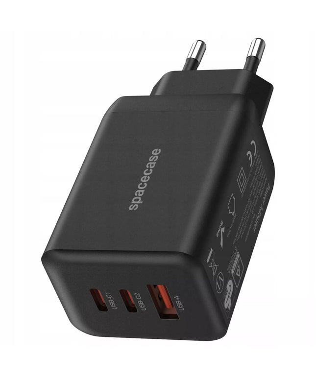 Tinklės įkroviklis Spacecase 65W, greito įkrovimo GaN technologija, 2x USB-C ir USB-A