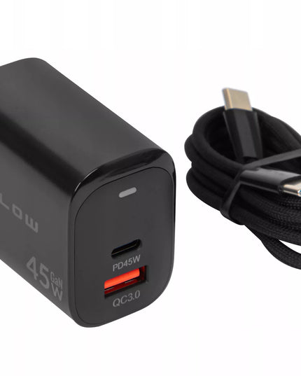 BLOW tinklo įkroviklis USB-C USB-A QC 45W Quick Charge GaN su laidu