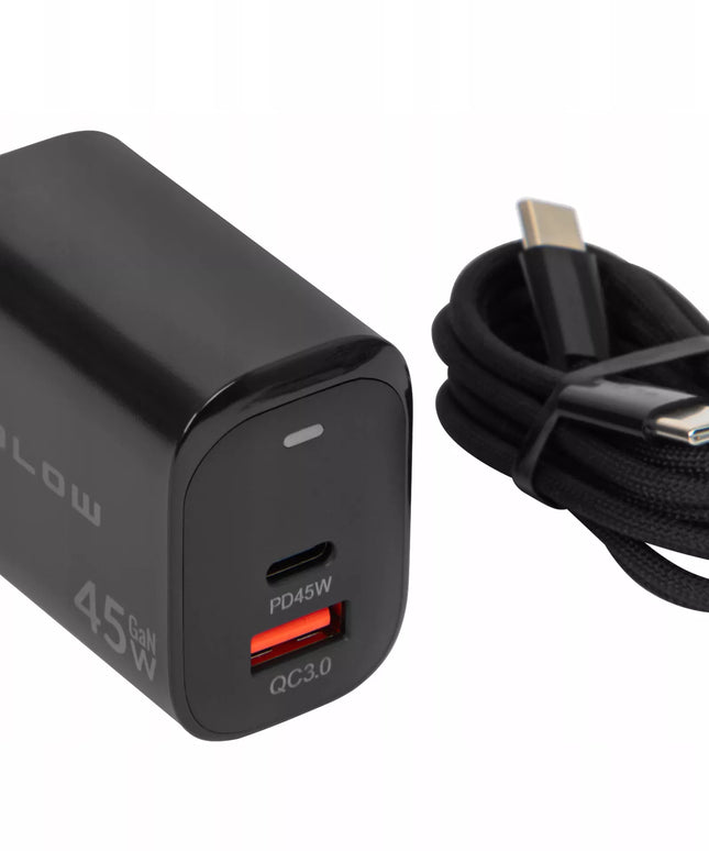 BLOW tinklo įkroviklis USB-C USB-A QC 45W Quick Charge GaN su laidu