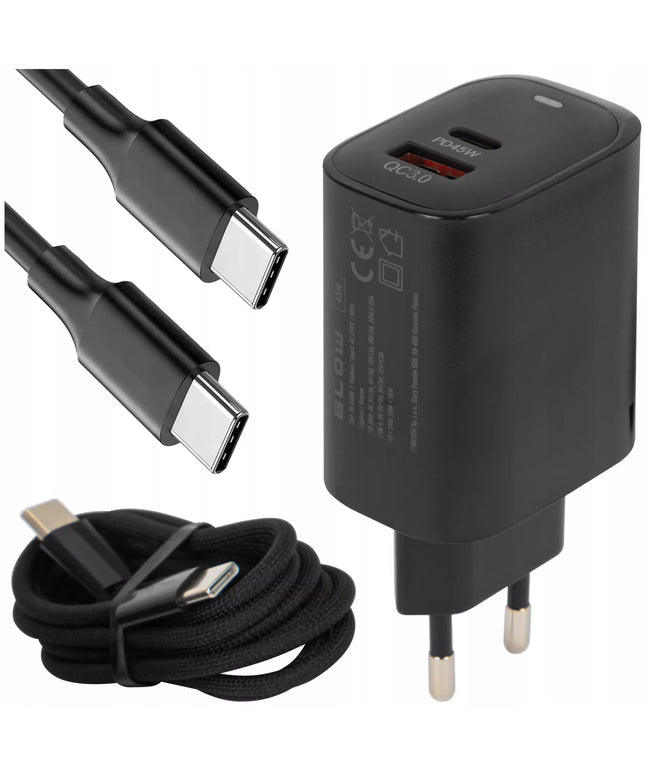 BLOW tinklo įkroviklis USB-C USB-A QC 45W Quick Charge GaN su laidu