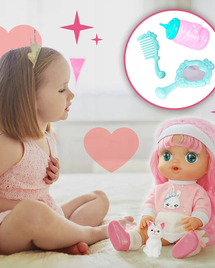 Žaislinė lėlė kūdikis su drabužėliais Mažoji auklė rinkinys su priedais kačiukas 30 cm