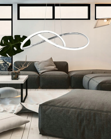 LED lubinis pakabinamas šviestuvas, sidabrinė juosta, su pulteliu, keičiama spalva