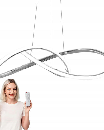 LED lubinis pakabinamas šviestuvas, sidabrinė juosta, su pulteliu, keičiama spalva