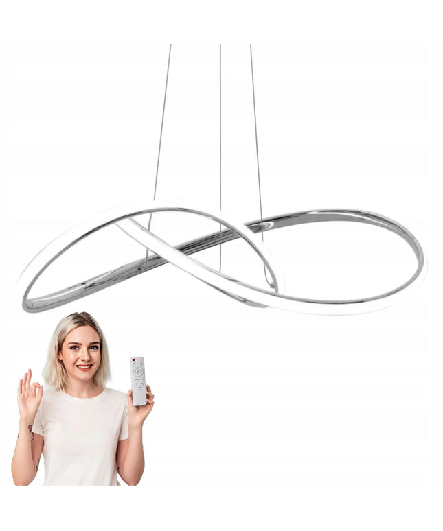 LED lubinis pakabinamas šviestuvas, sidabrinė juosta, su pulteliu, keičiama spalva